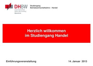 Einführungsveranstaltung - Handel - DHBW Mannheim