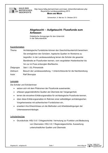 Abgetaucht Aufgetaucht: Flussfunde zum Anfassen - Haus der ...