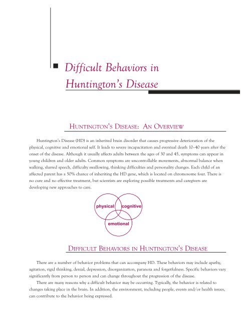 Understanding Behavior in HD.final.8-18-05 - Huntington's Disease ...