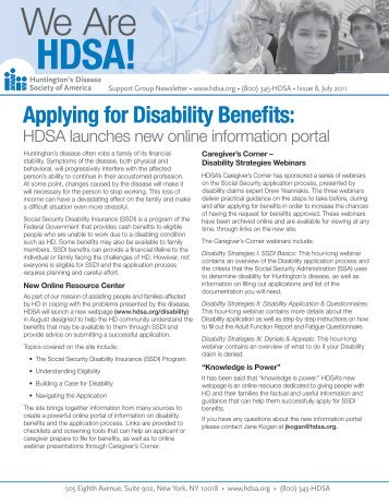 Applying for Disability Benefits, by Jane Kogan, We Are HDSA, July ...