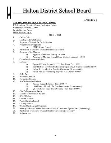 Board Minutes February 2, 2000 - Halton District School Board