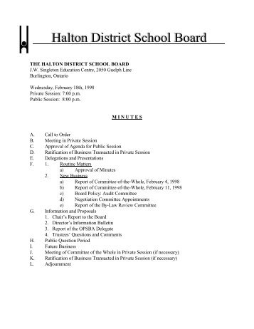 Board Minutes February 18, 1998 - Halton District School Board