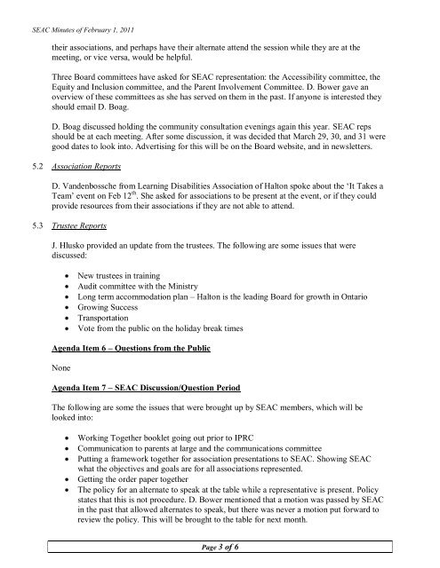 SEAC Minutes February 1, 2011 - Halton District School Board