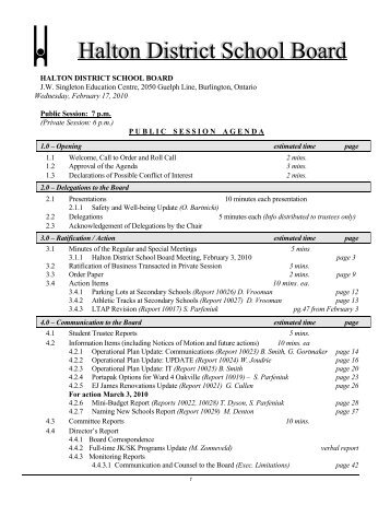Board Agenda February 17, 2010 - Halton District School Board