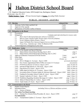 Board Agenda June 20, 2012 - Halton District School Board