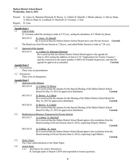 Board Agenda June 20, 2012 - Halton District School Board