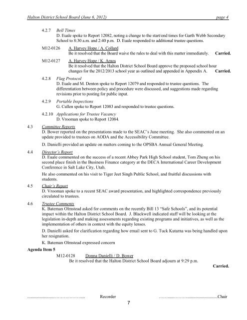 Board Agenda June 20, 2012 - Halton District School Board