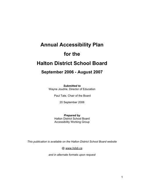 2006-2007 Accessibility Plan - Halton District School Board