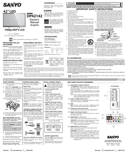 Owner's Manual - Sanyo