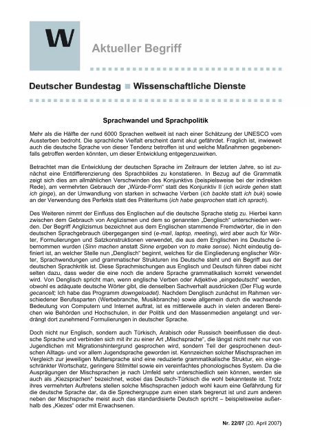 Aktueller Begriff - Deutscher Bundestag