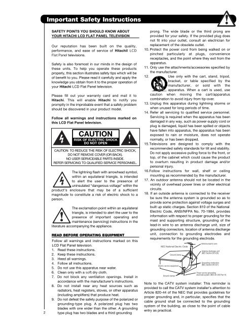 LCD Flat Panel TELEVISION Operating Guide ... - Hitachi in Canada