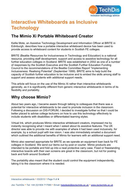 Interactive Whiteboards as Inclusive Technology - Higher Education ...