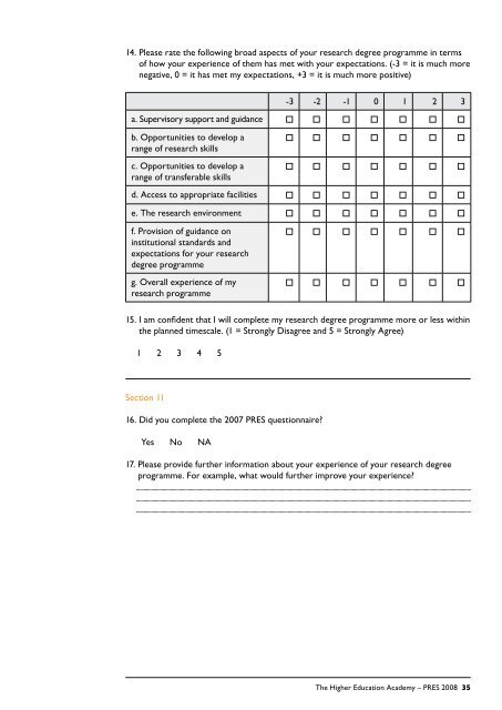 Postgraduate Research Experience Survey 2008 Final report