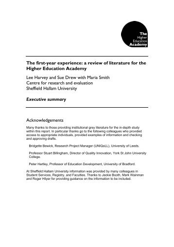 The first-year experience: a review of literature for the Higher ...