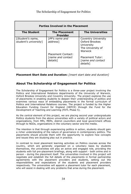 The Scholarship of Engagement for Politics: - Higher Education ...