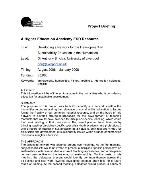 Project Briefing A Higher Education Academy ESD Resource