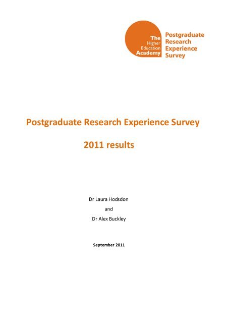 Postgraduate Research Experience Survey (PRES) 2011 - Higher ...