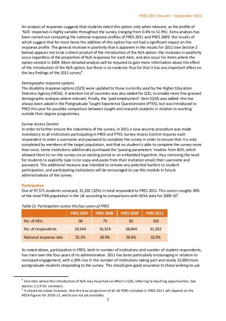 Postgraduate Research Experience Survey (PRES) 2011 - Higher ...