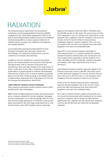international standards on absorbed radiation (sar) - Jabra