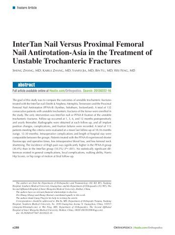 InterTan Nail Versus Proximal Femoral Nail Antirotation ... - Healio