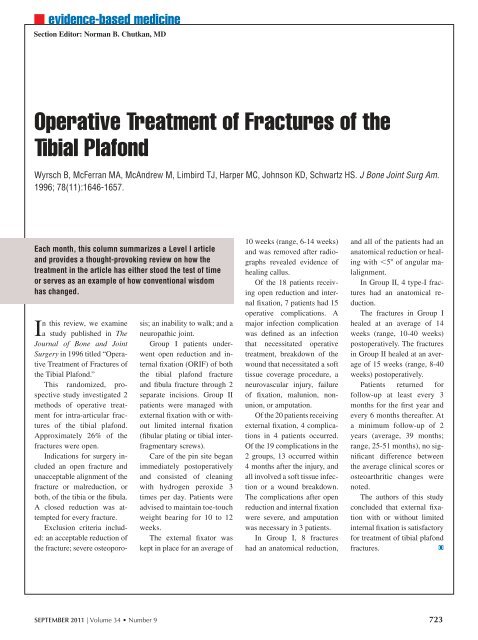Operative Treatment Of Fractures Of The Tibial Plafond Healio