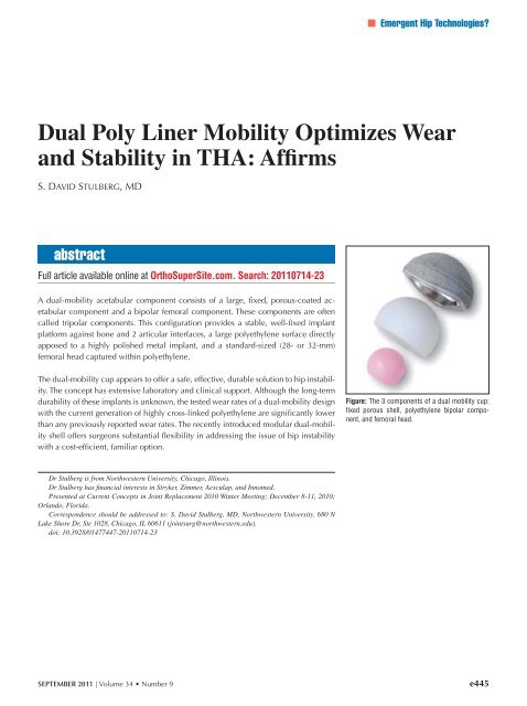 Dual Poly Liner Mobility Optimizes Wear and Stability in THA - Healio