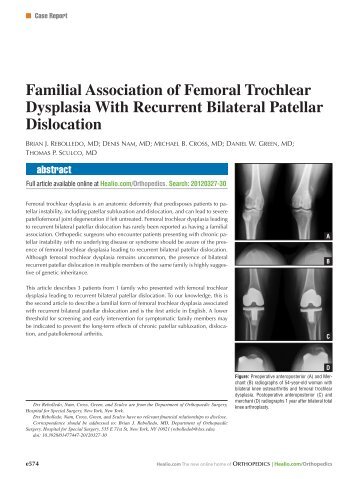Familial Association of Femoral Trochlear Dysplasia With ... - Healio
