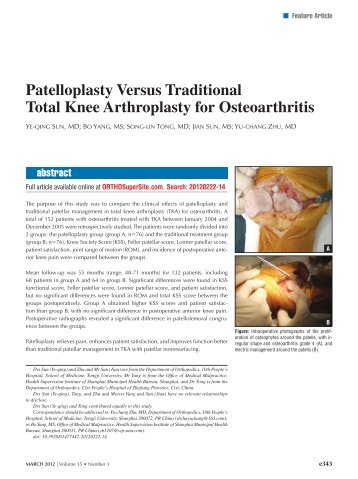 Patelloplasty Versus Traditional Total Knee Arthroplasty for ... - Healio