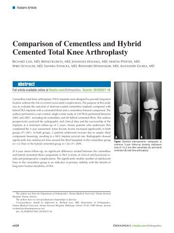 Comparison of Cementless and Hybrid Cemented Total ... - Healio