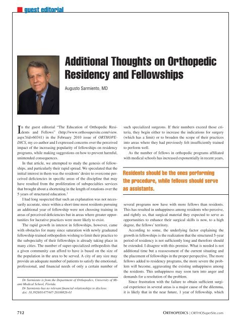 Additional Thoughts on Orthopedic Residency and ... - Healio