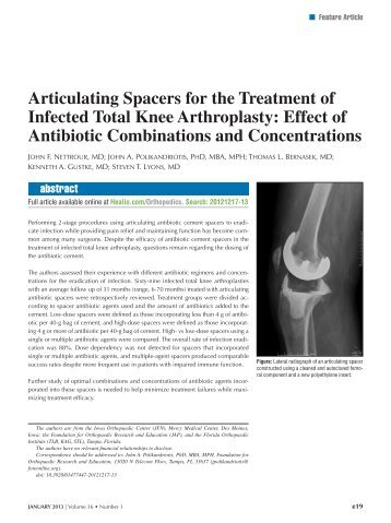 Articulating Spacers for the Treatment of Infected Total Knee ... - Healio
