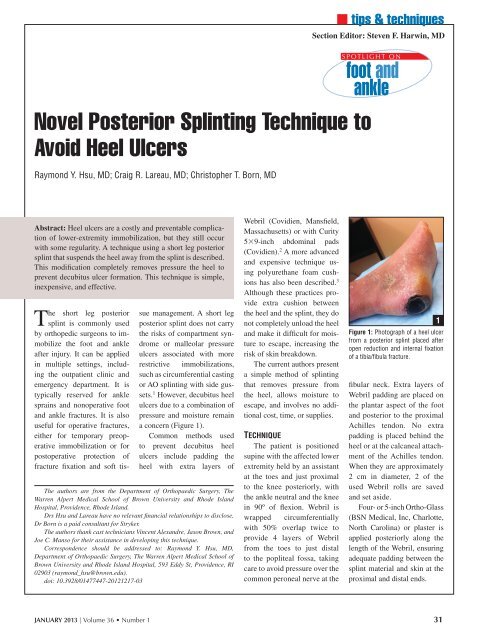 Novel Posterior Splinting Technique to Avoid Heel Ulcers - Healio