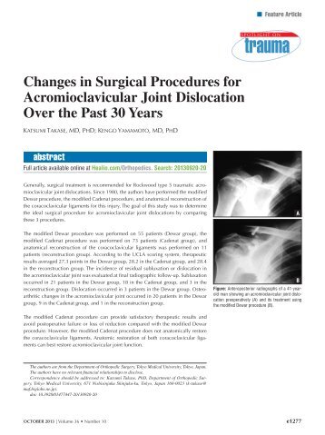 Changes in Surgical Procedures for Acromioclavicular Joint ... - Healio