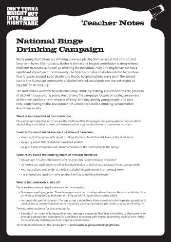 Teacher notes - National Binge Drinking Campaign (PDF 678 KB ...