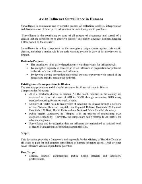 Avian Influenza Surveillance in Humans - Ministry of Health