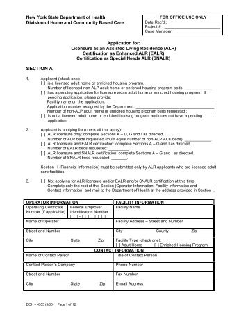 Application for: Licensure as an Assisted Living Residence (ALR ...