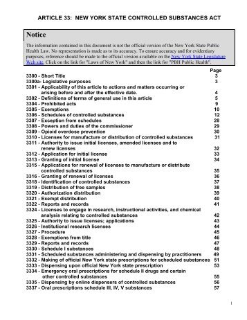 Article 33 - Controlled Substances - New York State Department of ...