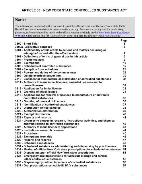 Article 33 - Controlled Substances - New York State Department of