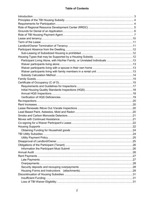 TBI Housing Subsidy Program Manual, April 2013 - New York State ...