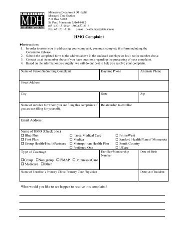 Complaint Form - Minnesota Department of Health