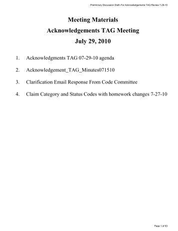 AUC Acknowledgements TAG Meeting Materials 07-29-10