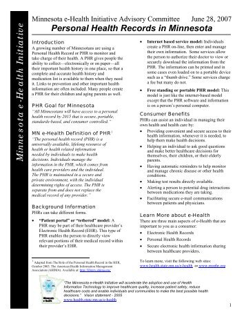 PHR Fact Sheet June 28, 2007 - Minnesota Department of Health