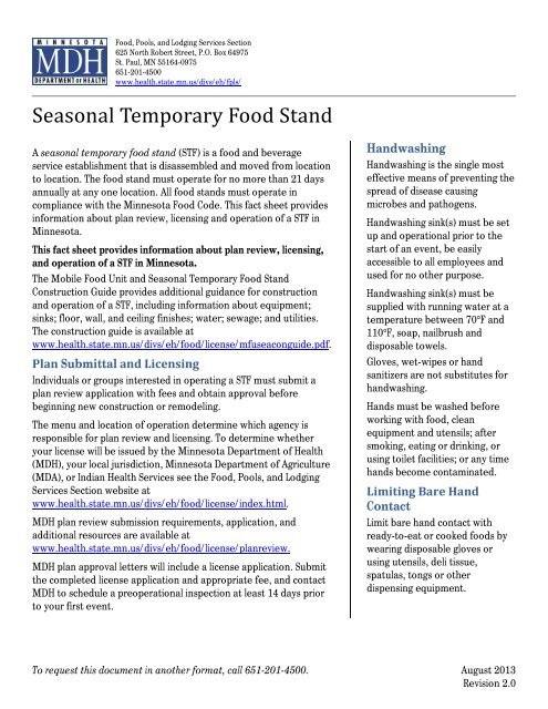 Seasonal Temporary Food Stand - Minnesota Department of Health