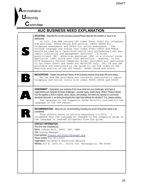 AUC Medical Code TAG Meeting Materials 03-14-13 - Minnesota ...