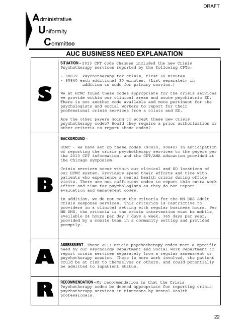 AUC Medical Code TAG Meeting Materials 03-14-13 - Minnesota ...