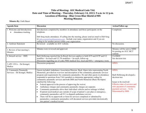 AUC Medical Code TAG Meeting Materials 03-14-13 - Minnesota ...