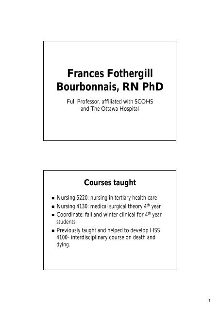 Frances Fothergill Bourbonnais, RN PhD - Faculty of Health Sciences