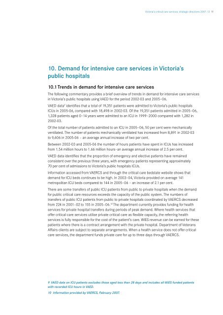 Victoria's critical care services Strategic directions 2007–12