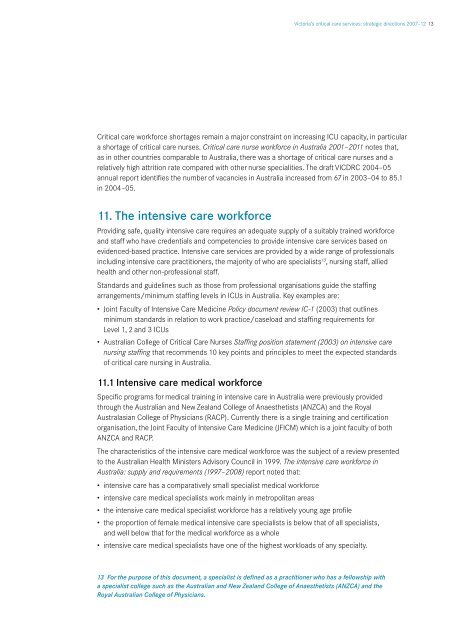 Victoria's critical care services Strategic directions 2007–12