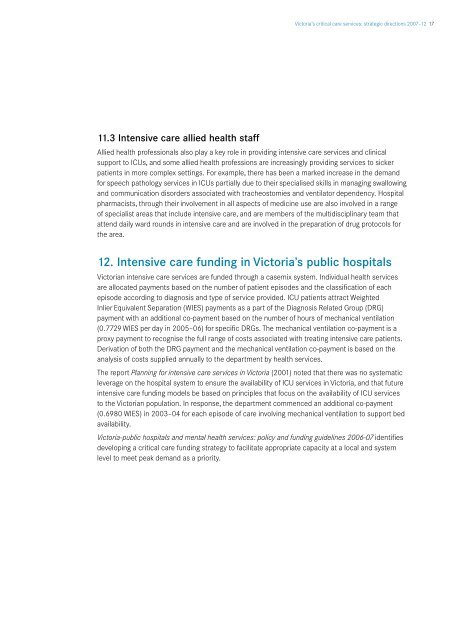 Victoria's critical care services Strategic directions 2007–12